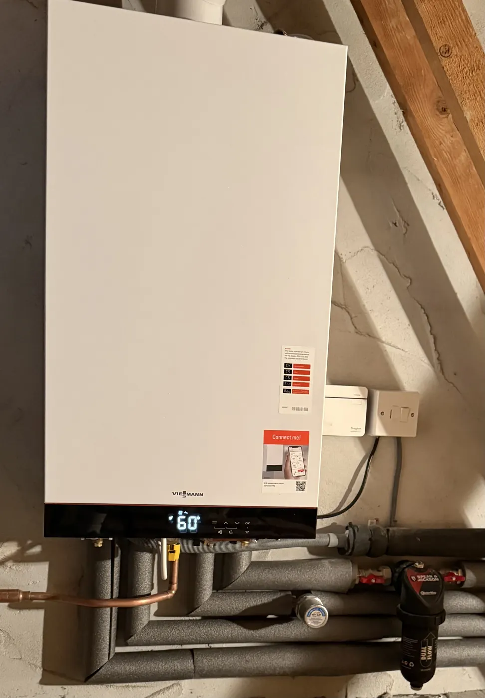 Viessmann combi boiler installed in a loft conversion